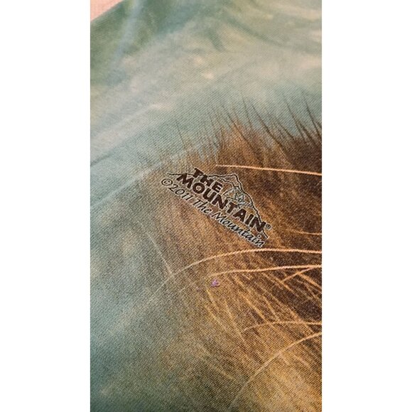 The Mountain Cat Print Green Tie-Dye T-Shirt Jerzees HiDensi-T Gildan L - Picture 2 of 6